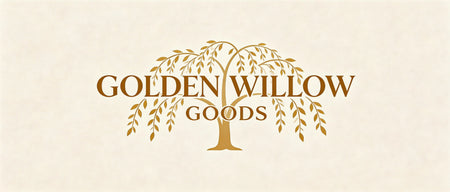 Elegant golden willow tree logo with text on a light beige background