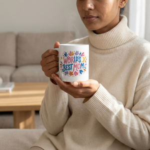 Blooming Birthday mug for Mum, white glossy ceramic, custom print
