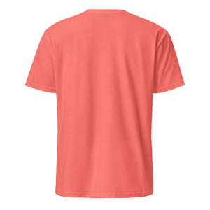 Back view of unisex coral silk softstyle t-shirt on white background