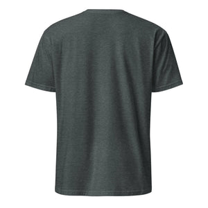 Unisex dark heather basic softstyle t-shirt back view on white background