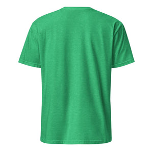 Back view of unisex heather Irish green short sleeve softstyle t-shirt on white background