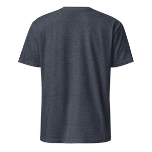 Back view of unisex heather navy basic softstyle t-shirt on white background