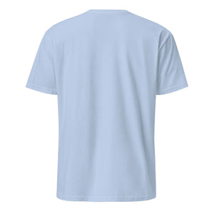 Back view of unisex light blue short sleeve softstyle t-shirt on white background