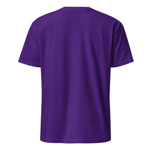 Back view of a plain unisex basic purple softstyle t-shirt on white background