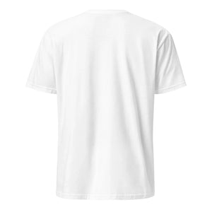 Unisex basic softstyle white t-shirt shown from the back, plain design