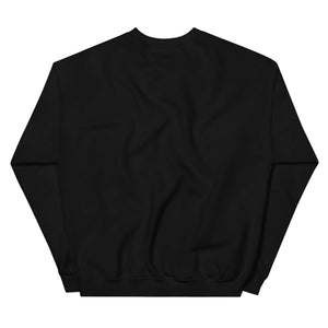Back view of plain black unisex crew neck sweatshirt with long sleeves