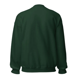 Back view of unisex crew neck sweatshirt in forest green color