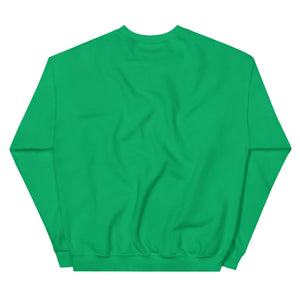 Unisex crew neck sweatshirt in Irish green, back view, long sleeves, plain design