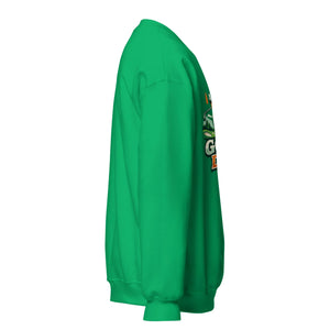 Unisex crew neck sweatshirt in Irish green, right side view with partial front graphic