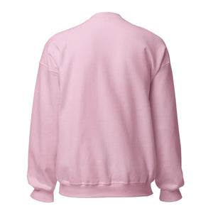 Unisex crew neck sweatshirt in light pink, shown from the back on white background