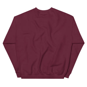 Back view of unisex maroon crew neck sweatshirt with long sleeves