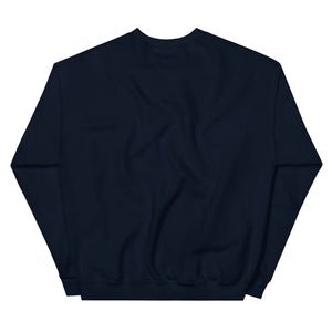 Unisex navy crew neck sweatshirt back view, long sleeves, plain design