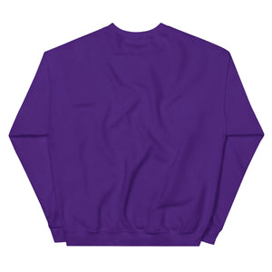 Unisex crew neck sweatshirt in solid purple, back view, long sleeves, casual apparel