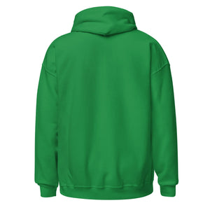 Back view of a unisex Irish green hoodie with long sleeves and hood