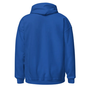 Royal blue unisex hoodie, back view, classic fit, no visible logos or designs