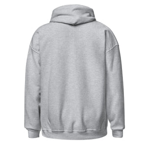 Unisex sport grey hoodie, back view, heavyweight blend, plain design, cozy apparel