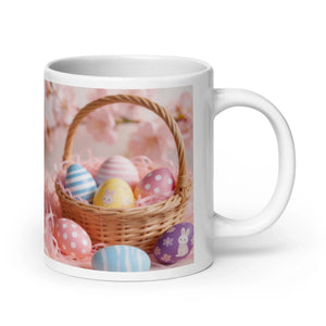 White glossy 20 oz mug with handle on right, plain design, isolated on white background