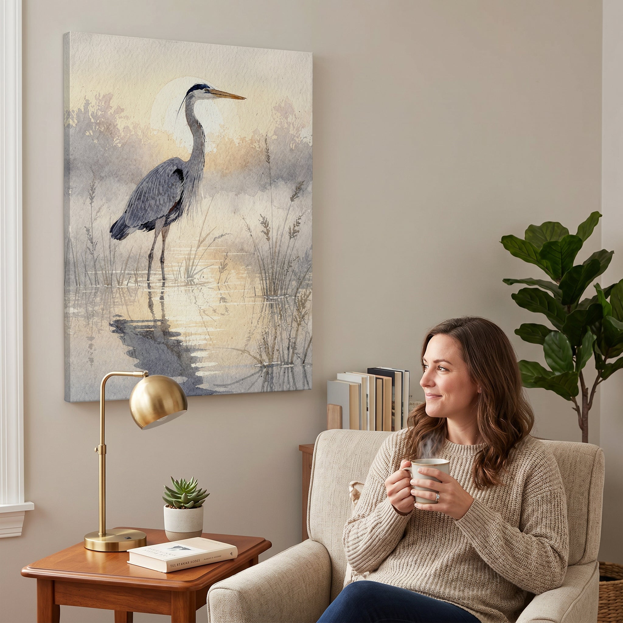 The Lone Heron Canvas