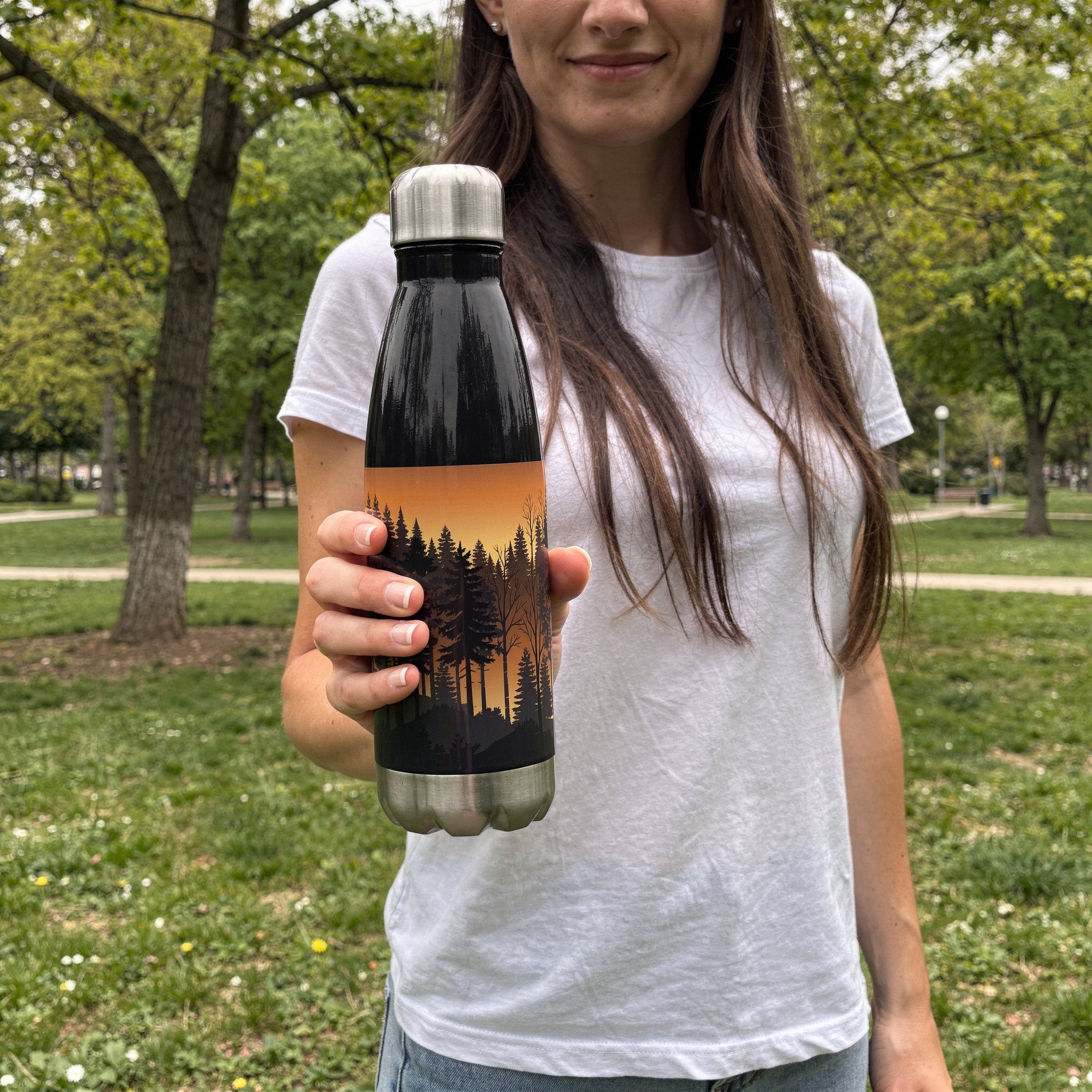 A Forest at Dusk Stainless steel water bottle