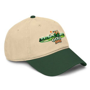 Dark green and khaki baseball cap with Golf Dad logo and golfer graphic on the front.