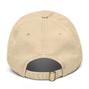 Khaki cotton baseball cap back view with adjustable strap and metal buckle