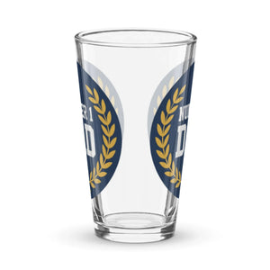 16 oz shaker pint glass with blue and gold laurel design and 'NUMBER 1 DAD' text