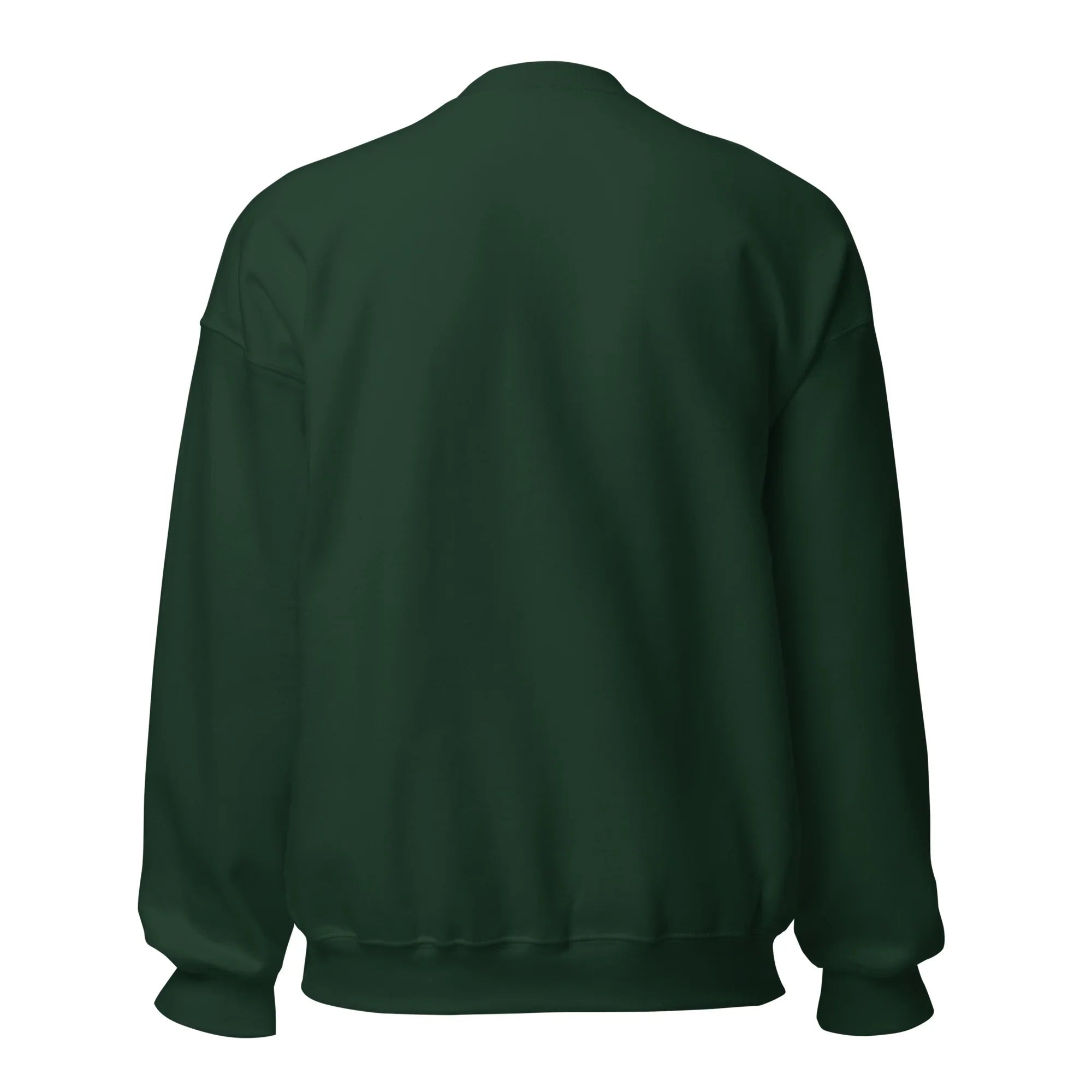 Back view of unisex crew neck sweatshirt in forest green color