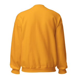 Unisex gold crew neck sweatshirt, back view, long sleeves, plain design