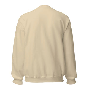 Back view of unisex sand crew neck sweatshirt, long sleeves, plain design