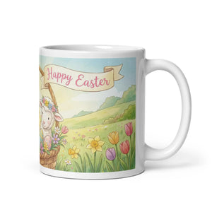 White glossy ceramic mug with blank right handle, ideal for custom drinkware or gifts.