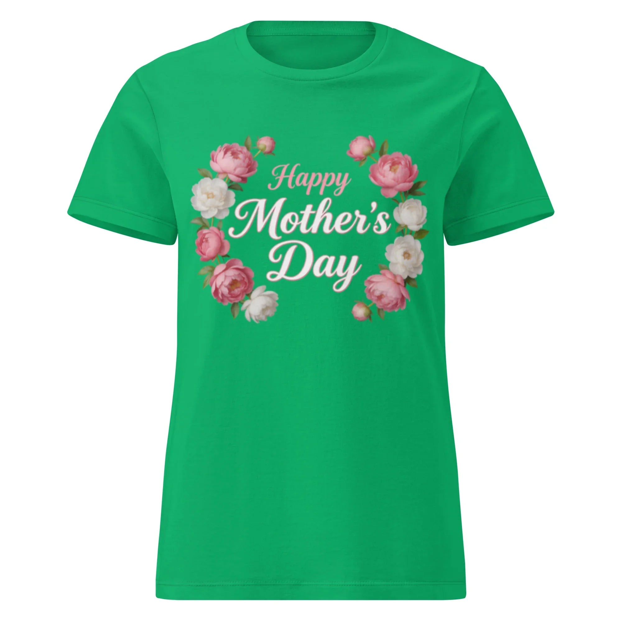 Women's Irish green t-shirt with 'Happy Mother's Day' and pink floral design on front