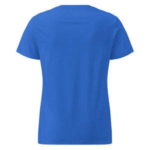 Back view of women's royal blue basic softstyle t-shirt with short sleeves